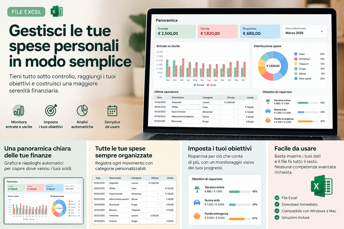 Budget Familiare Excel – Gestisci Spese, Entrate e Risparmi