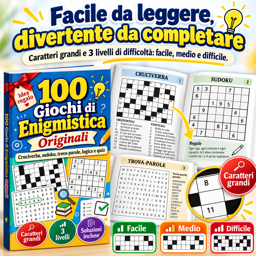 Meno Schermo, Più Mente – Libro di Enigmistica per Adulti con 100 Giochi