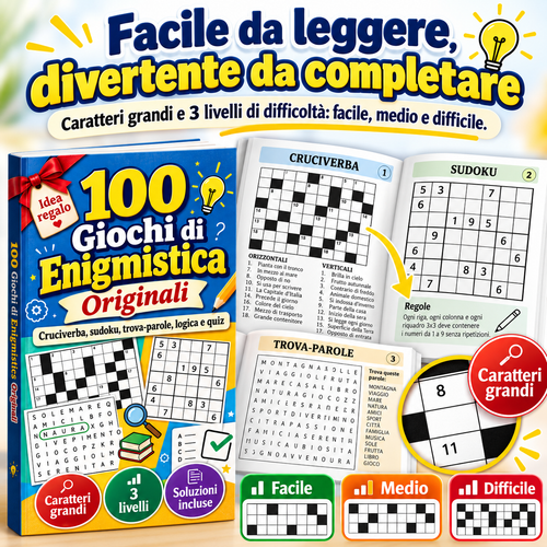 Meno Schermo, Più Mente – Libro di Enigmistica per Adulti con 100 Giochi