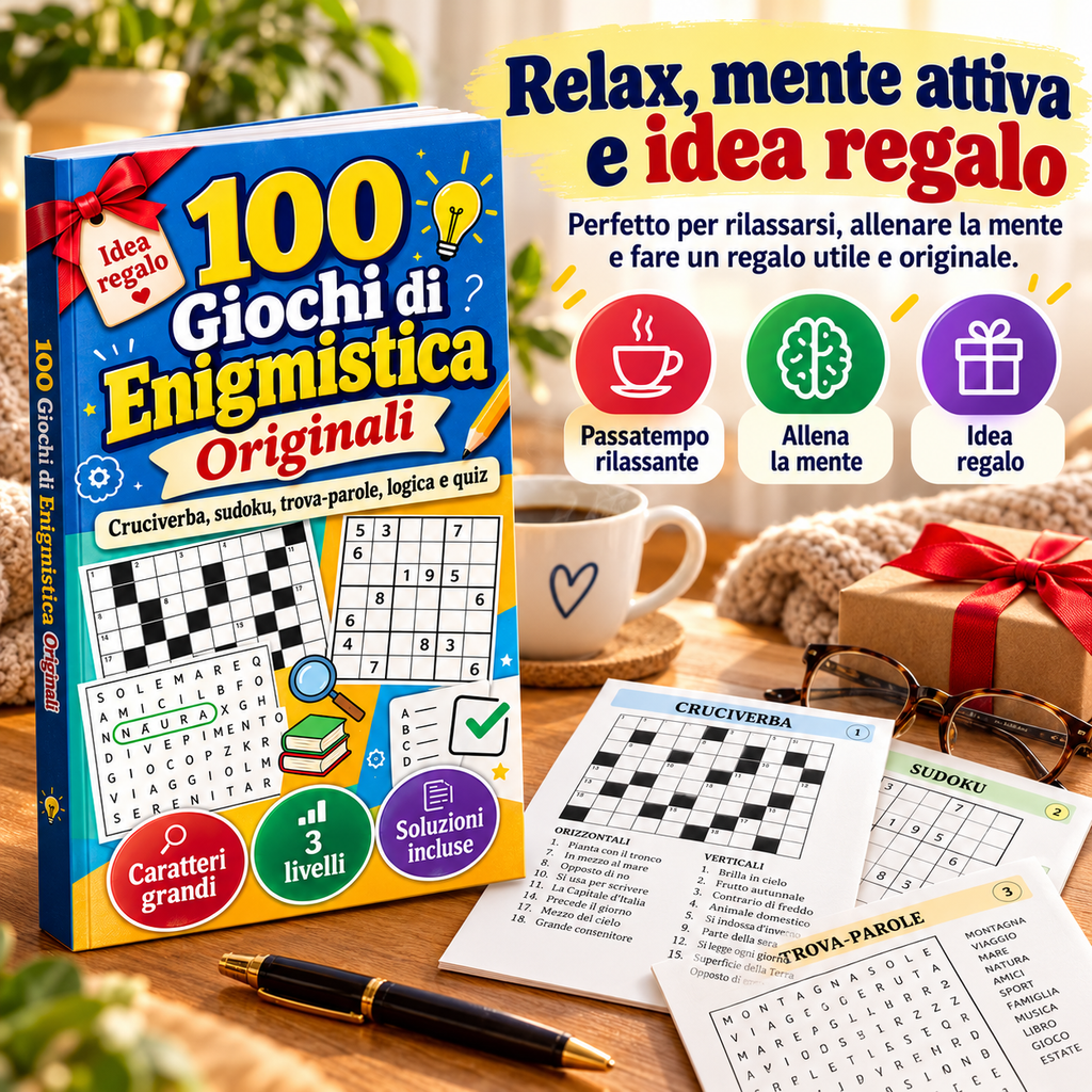 Meno Schermo, Più Mente – Libro di Enigmistica per Adulti con 100 Giochi