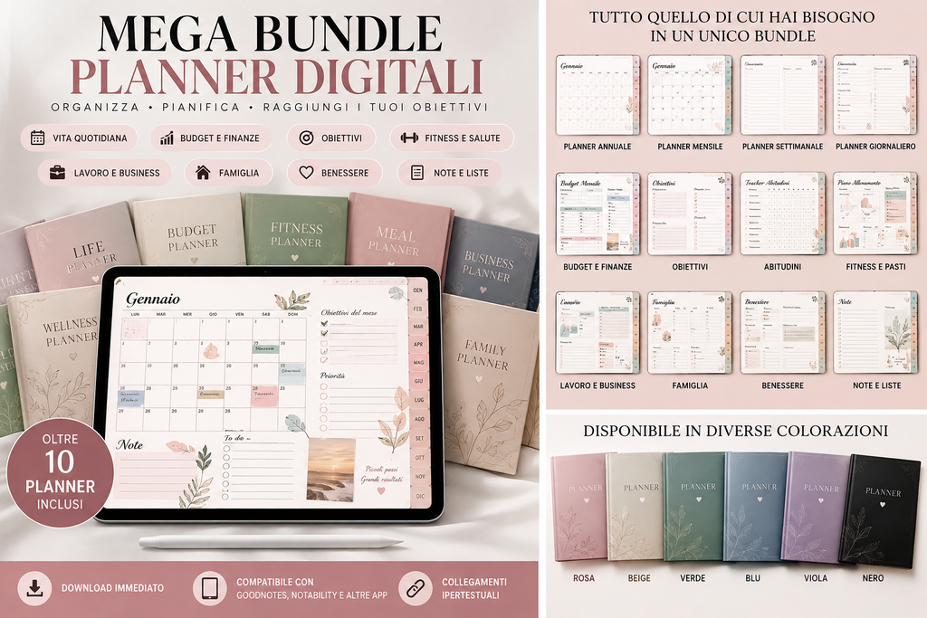 Mega Bundle Planner Digitale – Organizza Vita, Budget, Obiettivi e Produttività