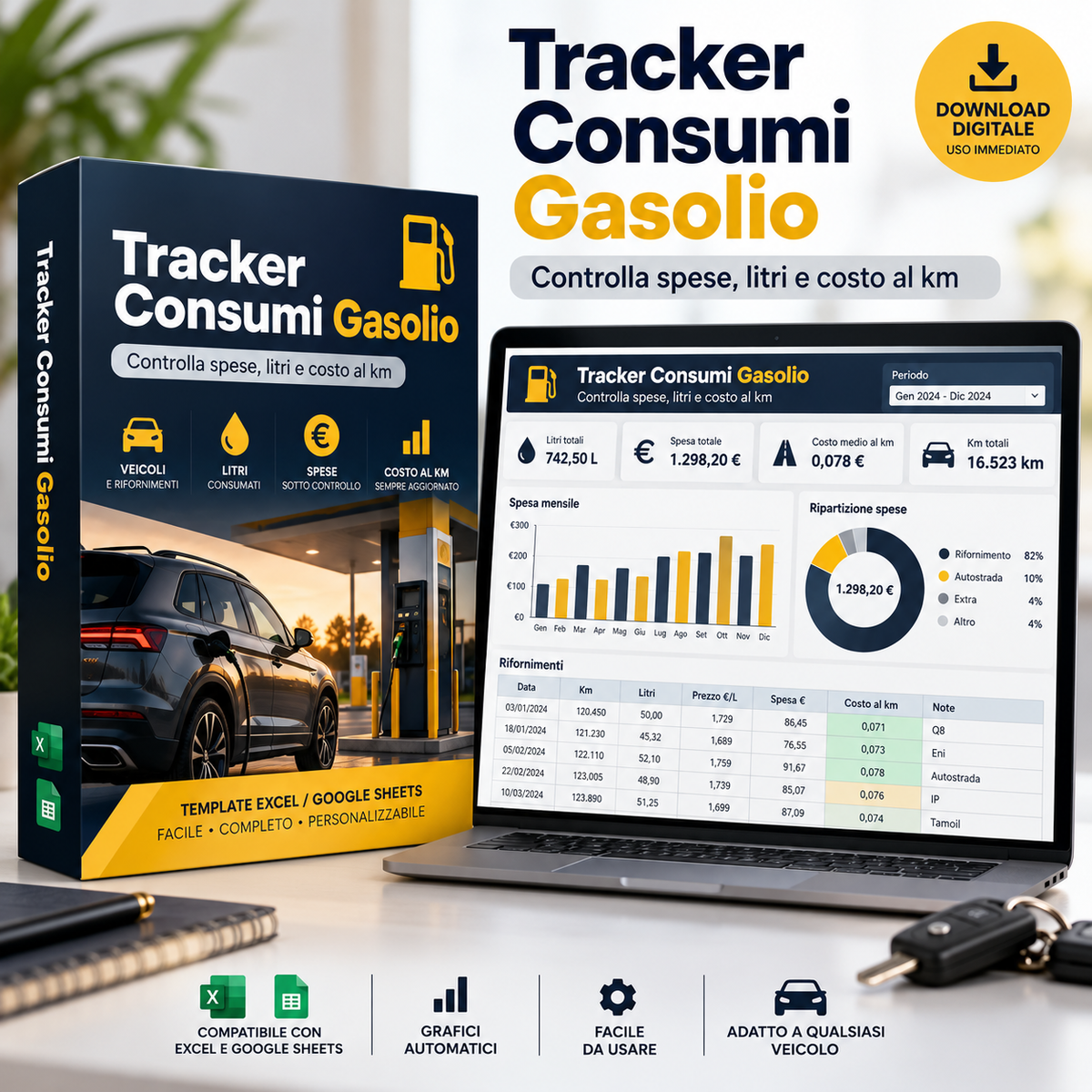 Tracker Consumi Gasolio – Controlla Spese, Litri e Costo al Km